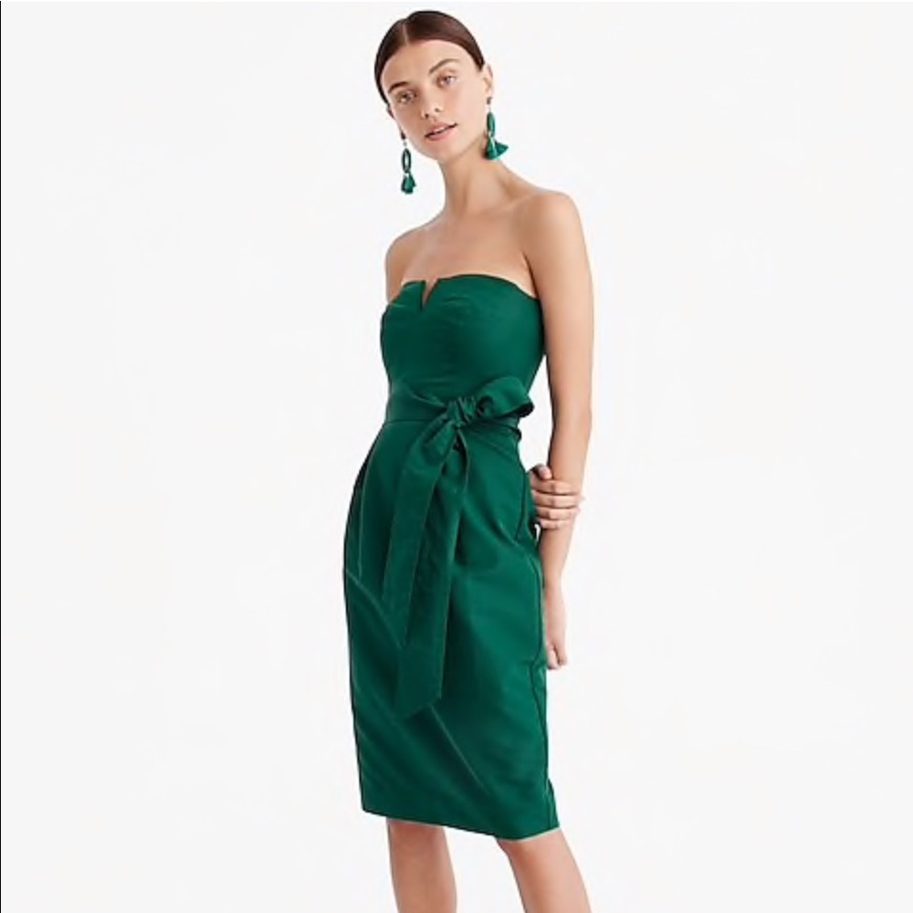 Jcrew RED (not green) Tie-waist strapless dress